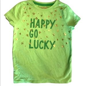 Happy Go Lucky St Patrick’s Day shamrock T Shirt, green, xs 4/5